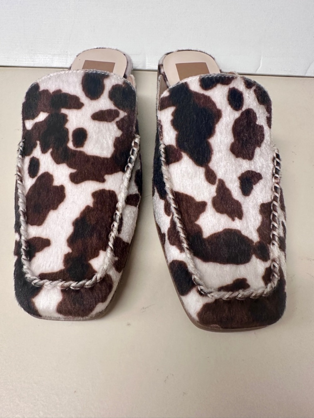 Dolce Vita Brown and White Cow-Print Slip-On Flats
